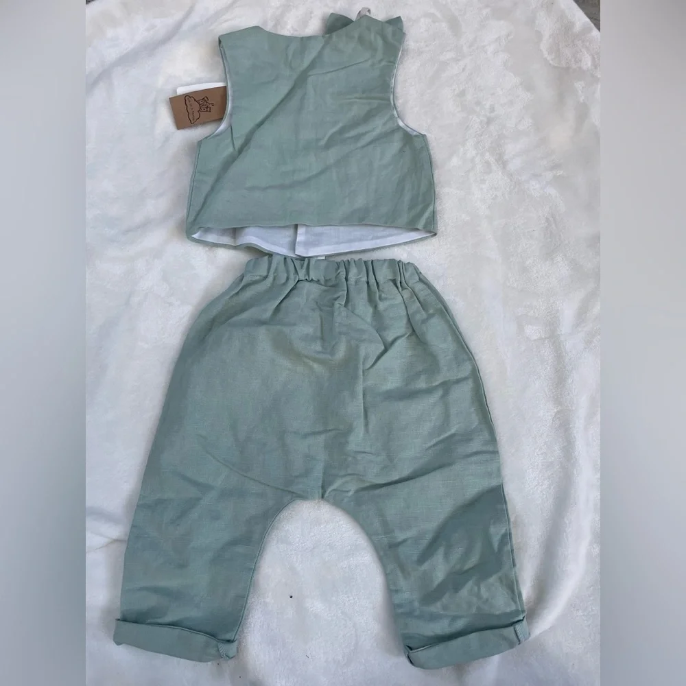 NWT Baby Boy Linen Blend Matching Vest Set